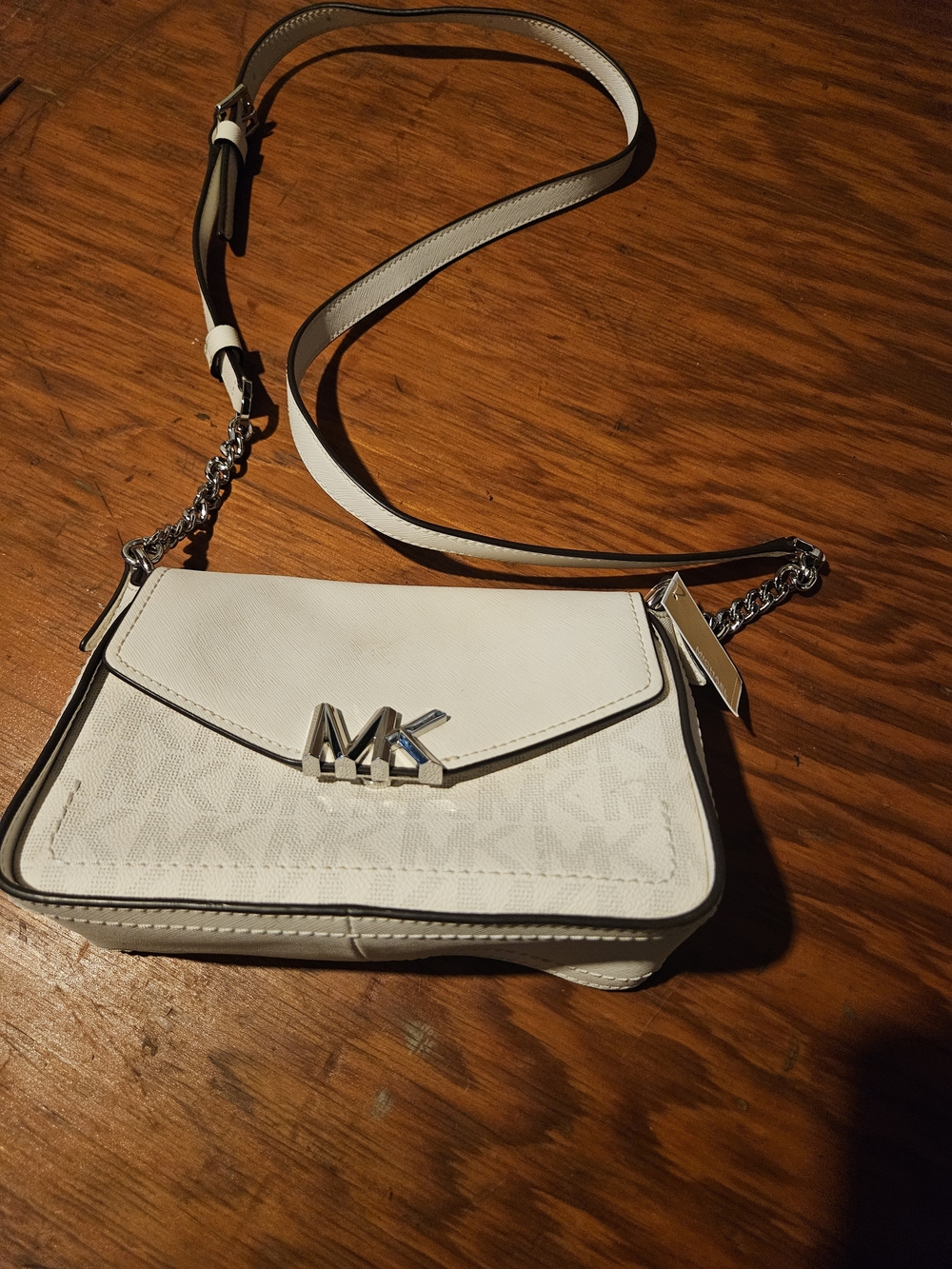 Michael Kors White Crossbody Bag with Silver Hardware